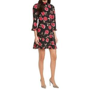 Kate Spade New York‎ Dress Size 00 Hazy Rose Black Floral Print 3/4 Sleeve